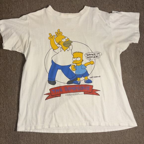 Delta Other - Vintage 1990 The Simpsons Homer Bart T-shirt Men’s Large Single Stitch White